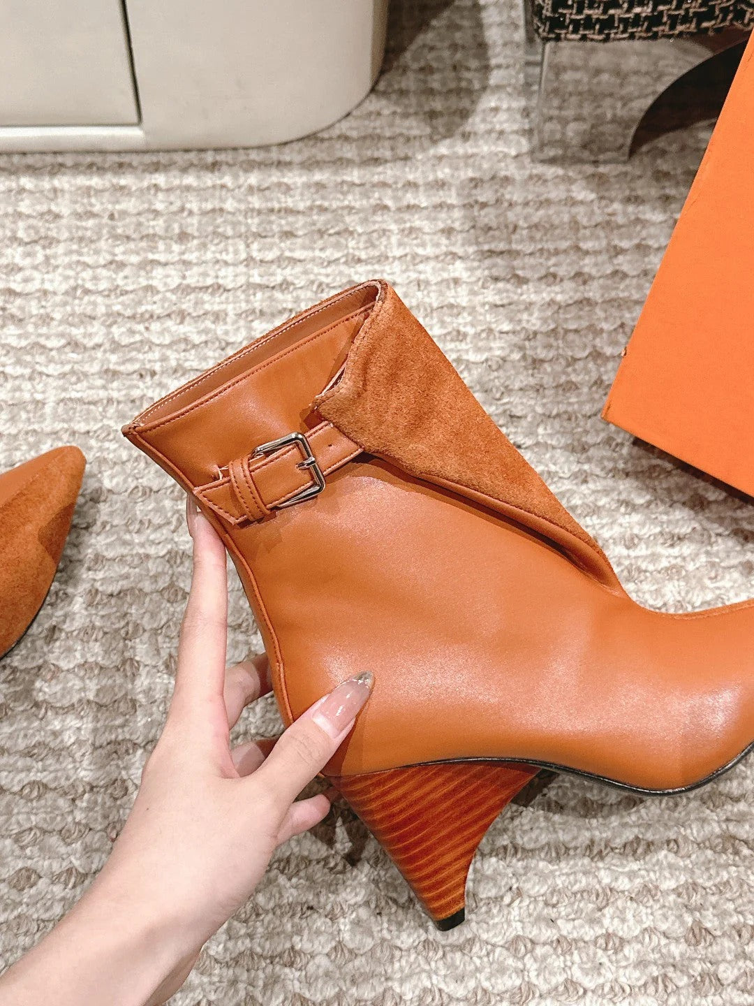 HM HILONA 6 CM ANKLE BOOTS IN BRONZE BROWN CALFSKIN AND SUEDE